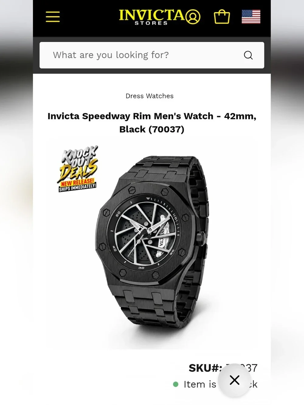331.  Invicta Speedway Rim Men's Watch - 42mm, Black (70037)